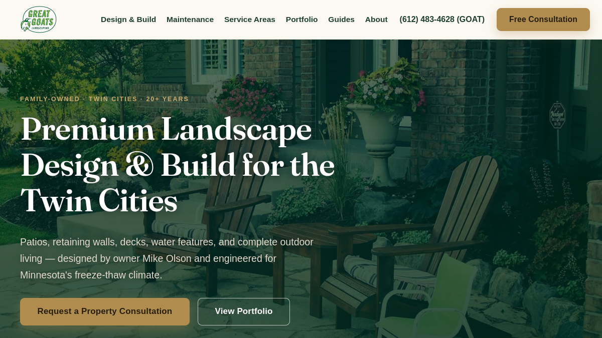 Screenshot of the Great Goats Landscaping marketing & seo built by Hearth & Code