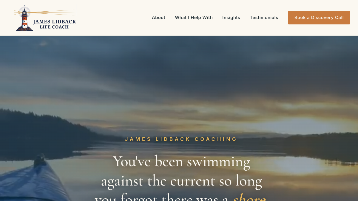Screenshot of the James Lidback Coaching website built by Hearth & Code